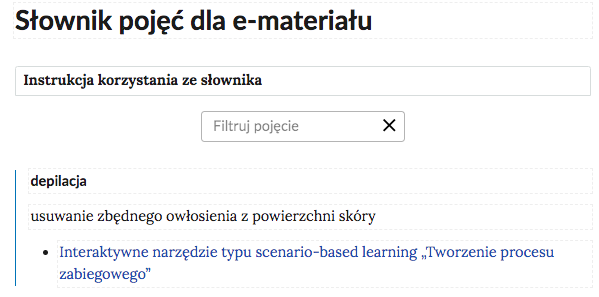 Widok na górną część słownika