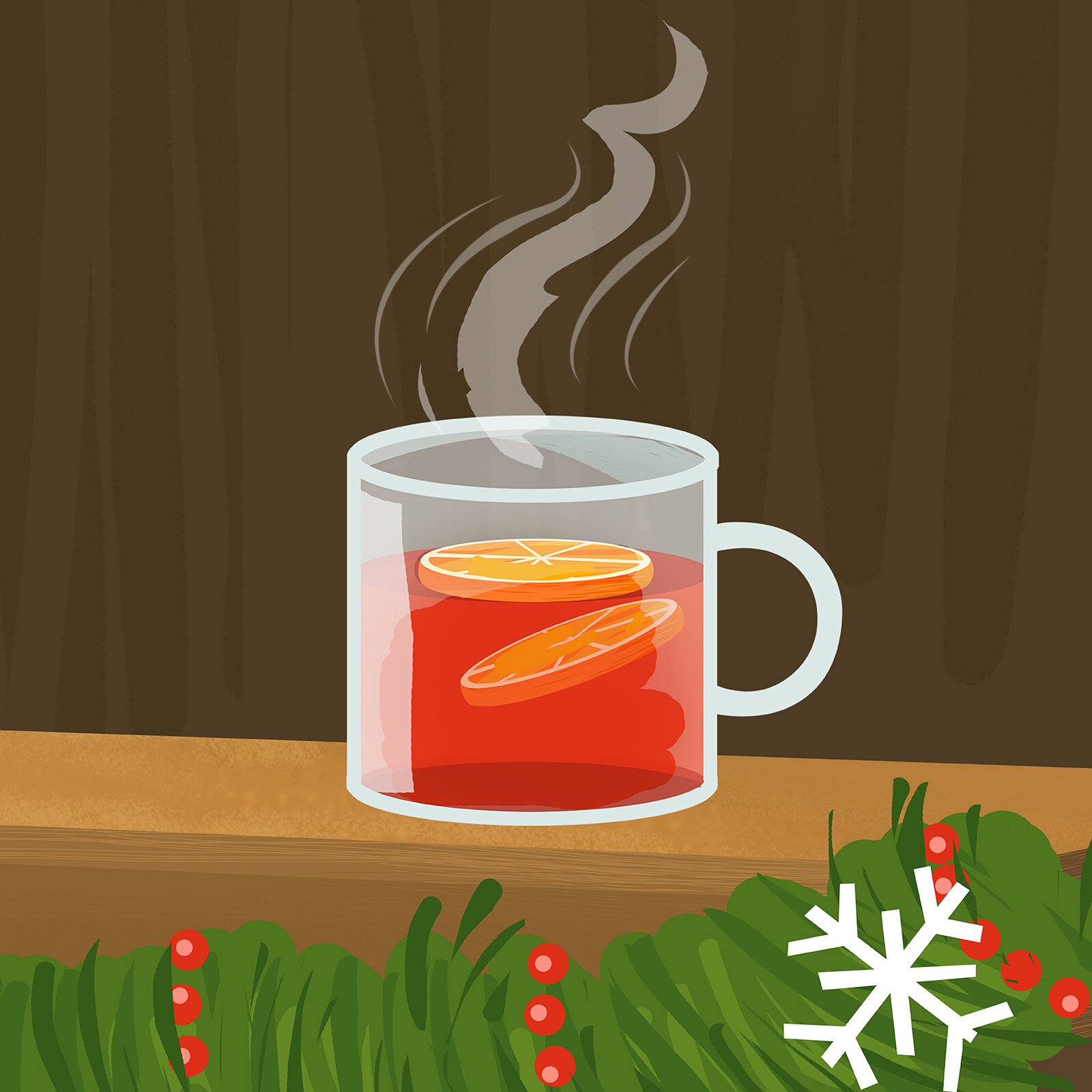 Na ilustracji ukazano kubek z parującym ponczem dla dzieci.