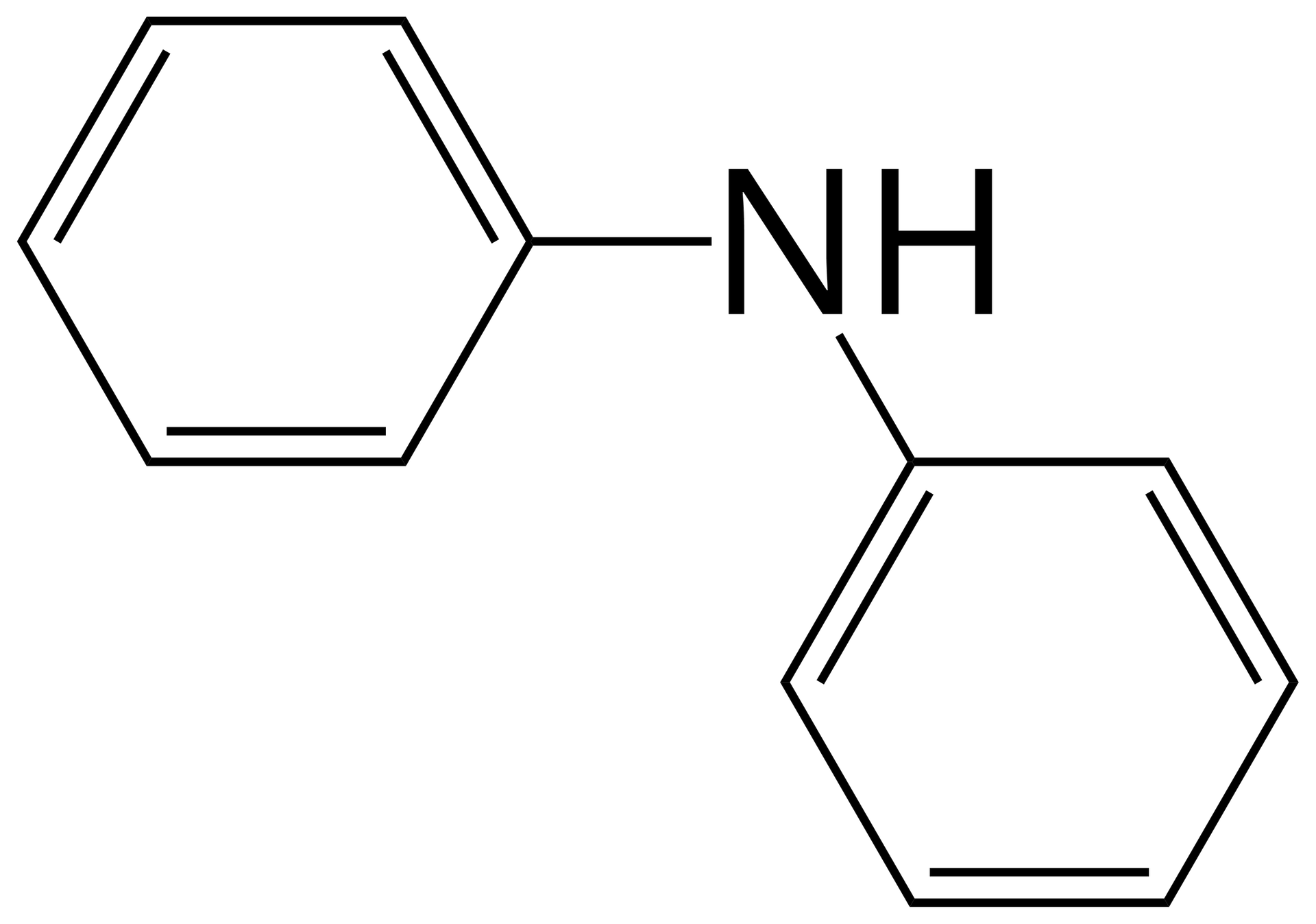 Ilustracja przedstawia wzór półstrukturalny N-fenyloaniliny: do grupy NH przyłączone są dwa pierścienie fenylowe.
