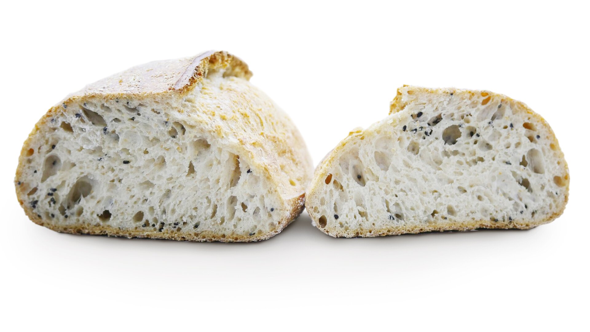 Zbliżenia przekroju kęsa ciasta mieszanego pokazujące strukturę w fazie wypieku prawidłowego