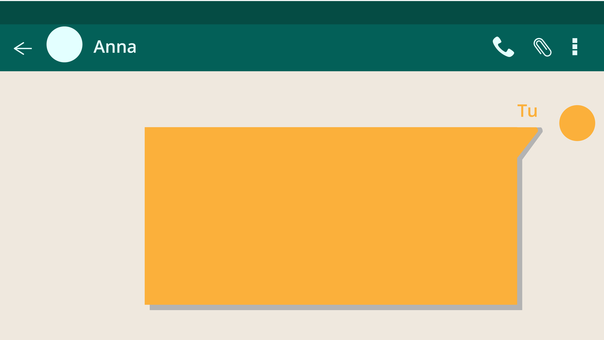 Grafika przedstawia wygląd czatu. Na górze widoczne jest imię Anna. Poniżej znajduje się pusty dymek. Obok dymku znajduje się napis: Tu.