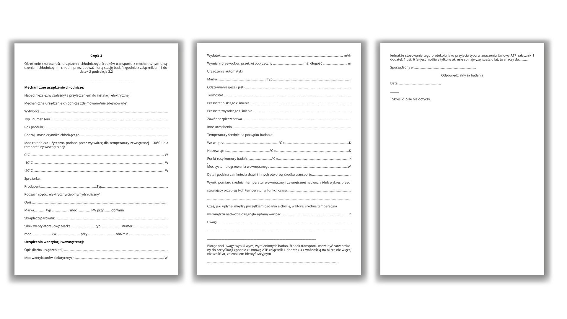 Grafika przedstawia poglądowo dokument badania technicznego środków transportu ATP - wzór nr 5.
