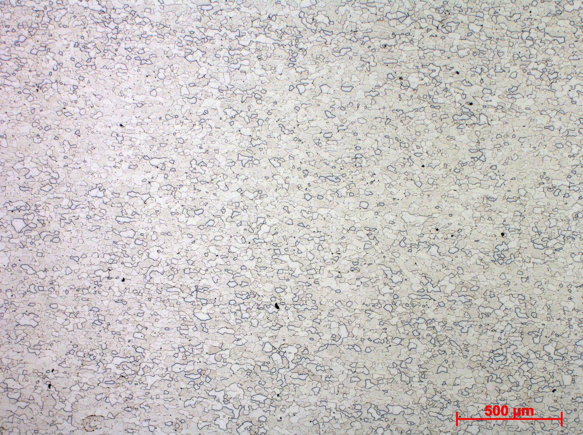 Żelazo Armco o zawartości węgla mniejszej od 0,02%
Ferryt z wytrawionymi granicami ziaren - powiększenie 5x