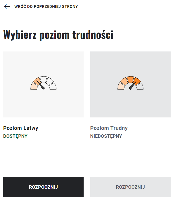 Przykładowy ekran wyboru poziomu trudności w grze