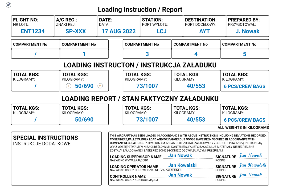 Wypełniony formularz w dokumentacji interaktywnej