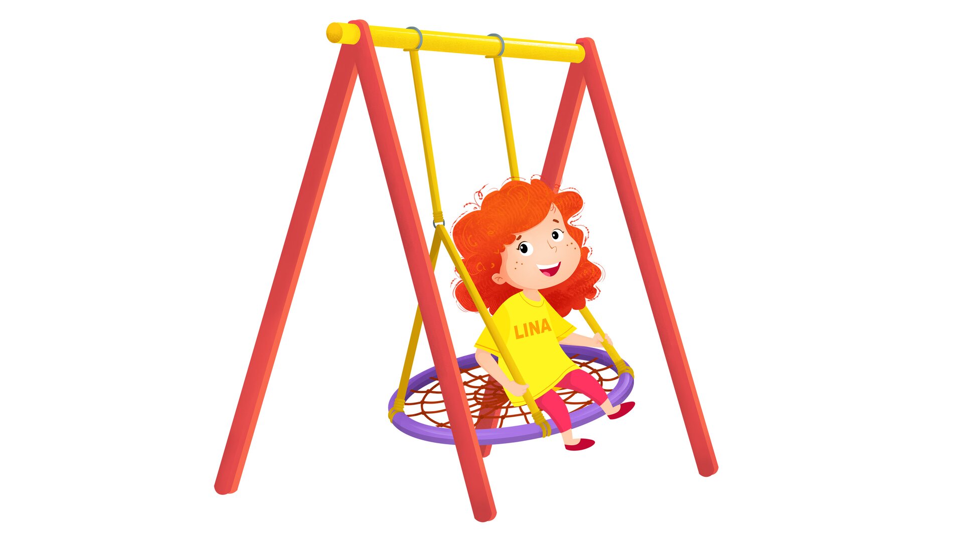 Na ilustracji znajduje się Lina na huśtawce.