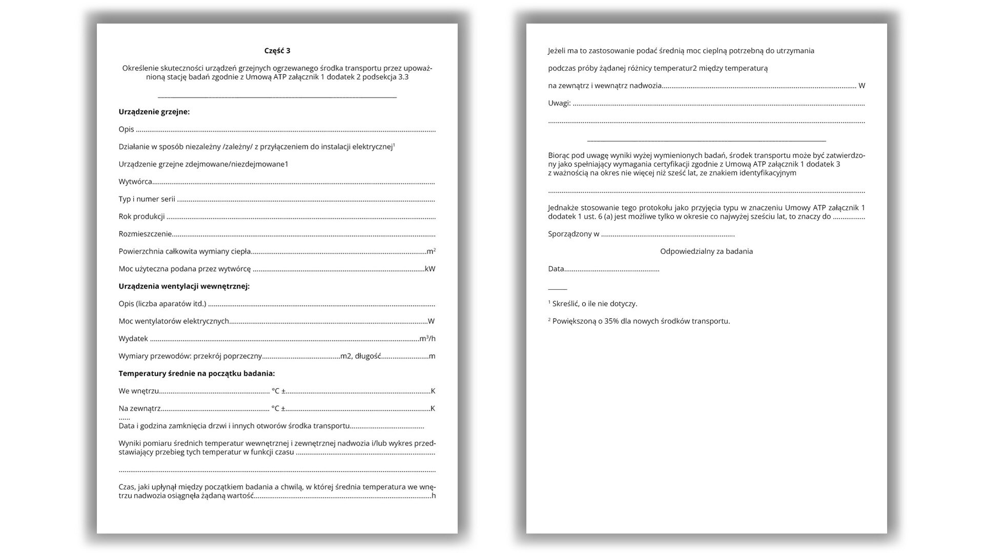Grafika przedstawia poglądowo dokument badania technicznego środków transportu ATP - wzór nr 6.