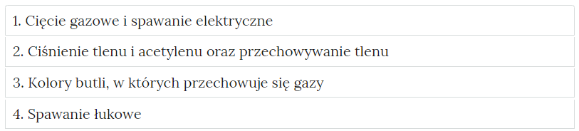 Zdjęcie przedstawia przykładowy wygląd zakładek zawierających interaktywne materiały sprawdzające. Składają się one z prostokątnych paneli umieszczonych jeden pod drugim. Każdy panel posiada numer oraz tytuł, który nawiązuje do zawartego w nim zadania.