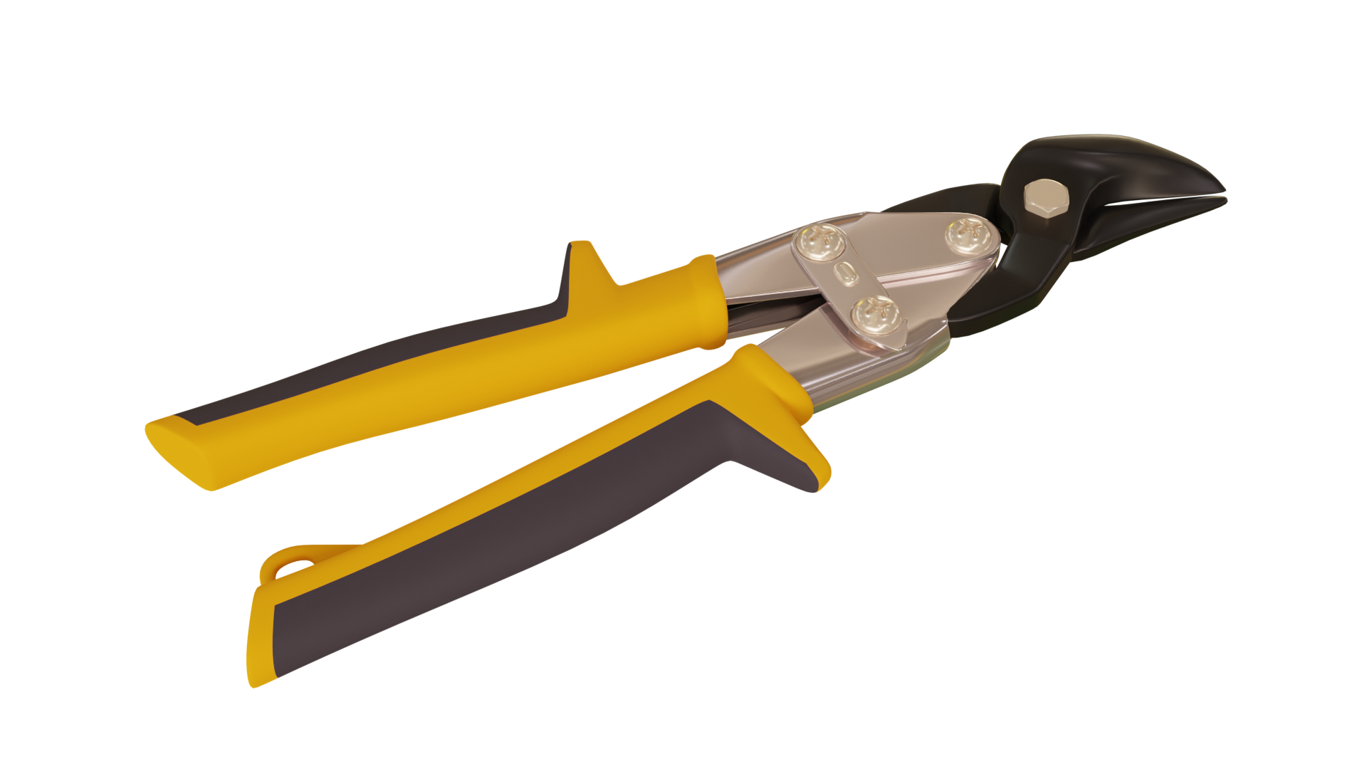 Grafika przedstawia nożyce ręczne do blach. Posiadają one dwa uchwyty zakończone ostrzami, które służą do cięcia.