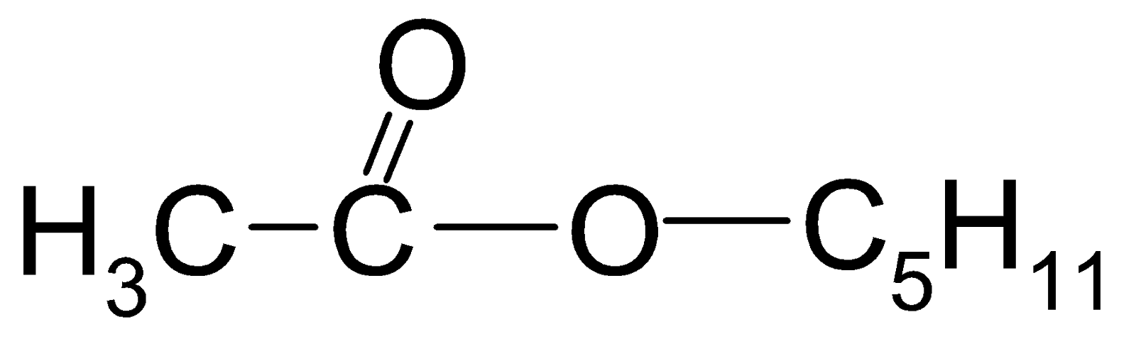 Na ilustracji jest wzór: atom węgla łączy się po lewej stronie z grupą metylową, na górze wiązaniem podwójnym z atomem tlenu, po prawej stronie z kolejnym atomem tlenu. Ten z kolei po prawej stronie łączy się z grupą                C                 5                       H                 11         .