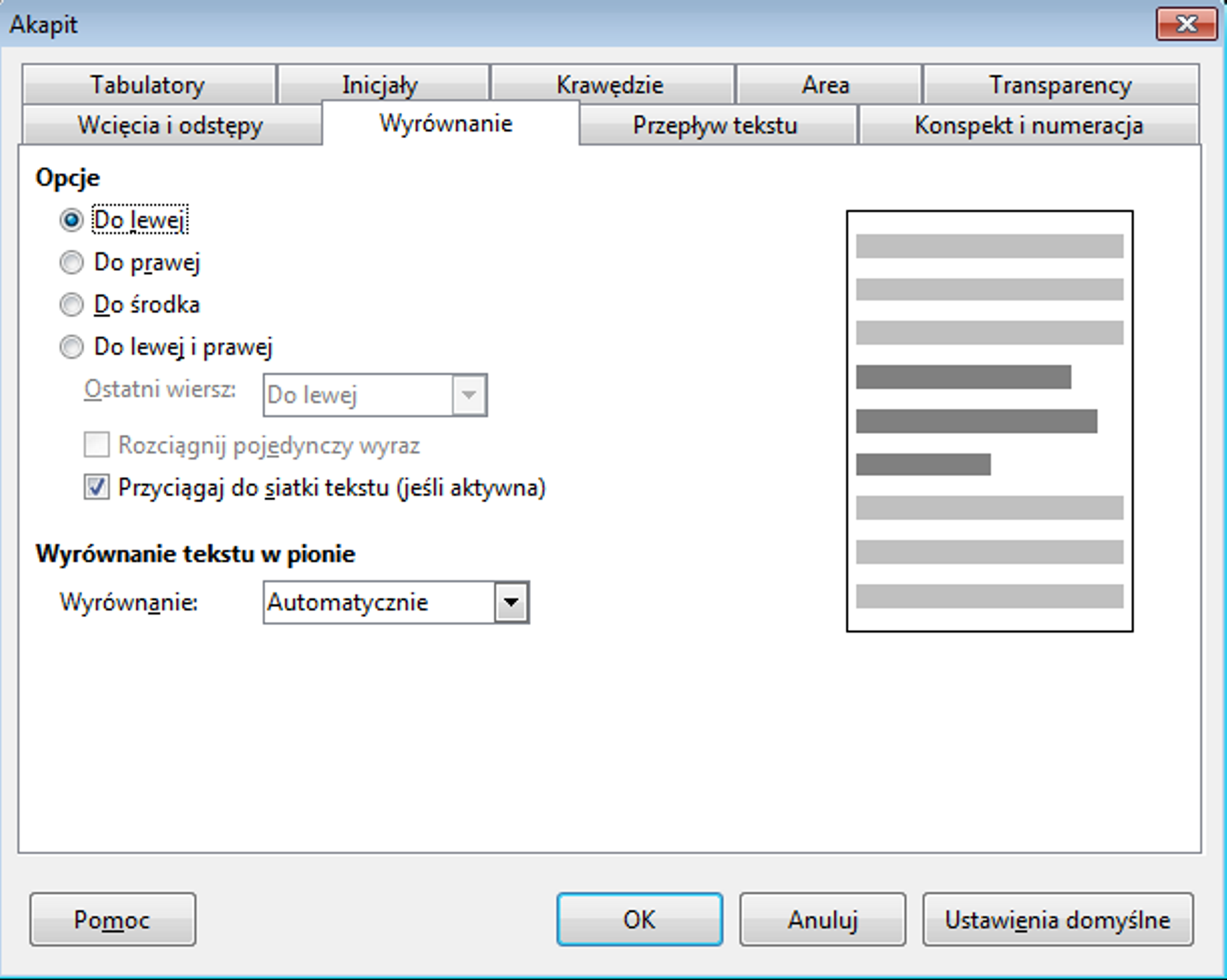 Zrzut okna: Akapit w programie LibreOffice Writer
