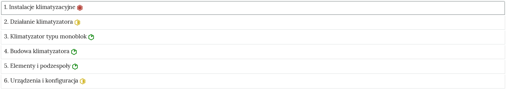 Przykładowy wygląd zakładek zawierających interaktywne materiały sprawdzające