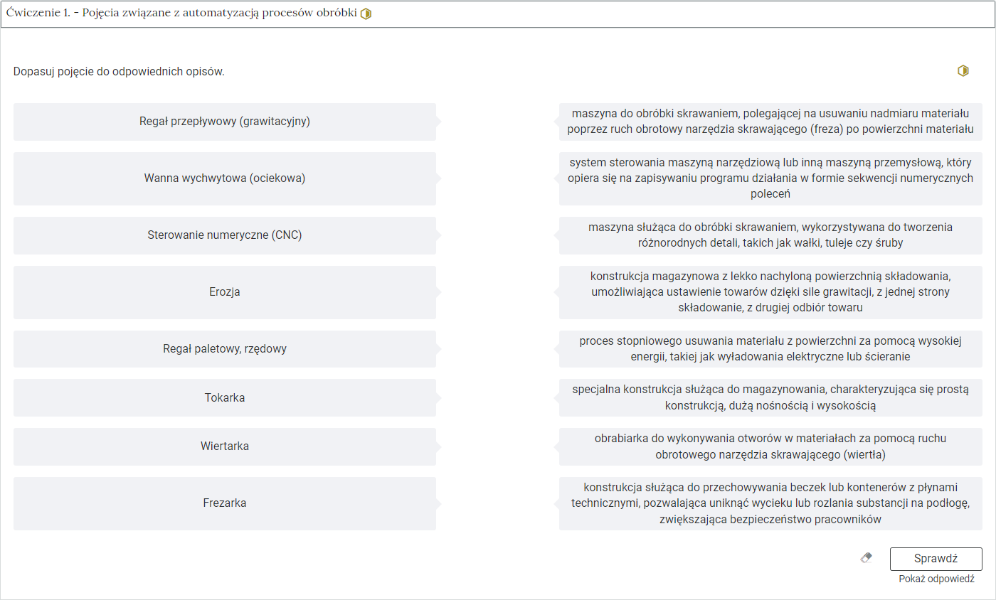 Widok ekranu interaktywnych materiałów sprawdzających