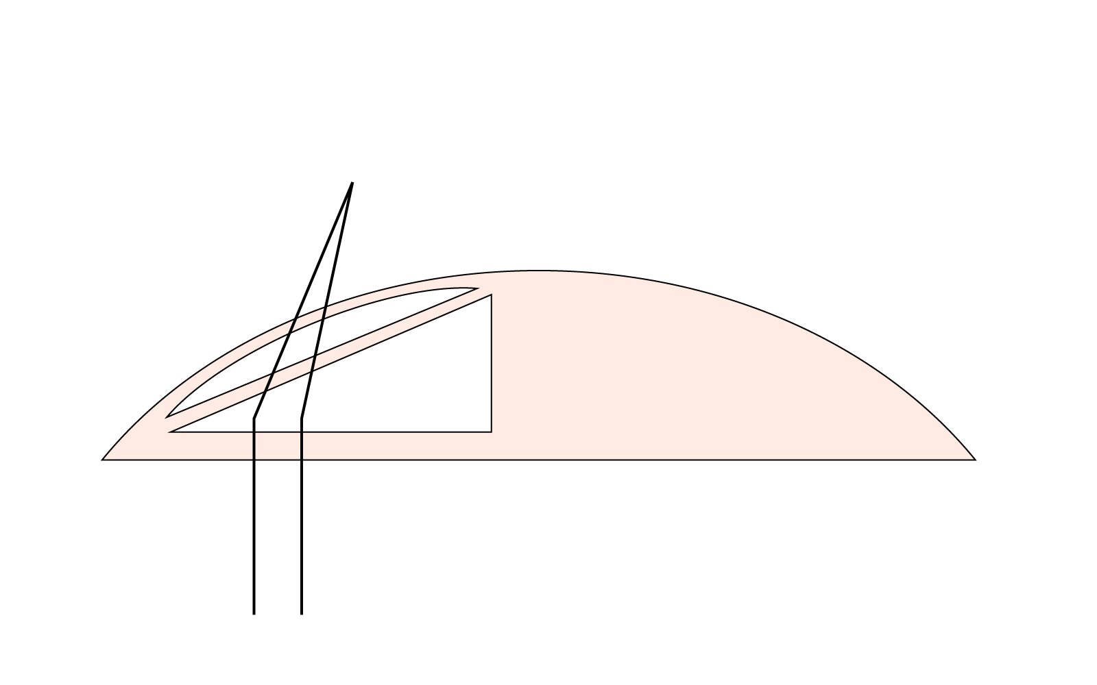 Grafika przedstawia bieg promieni światła przez poza środkową część soczewki. Promienie załamują się.