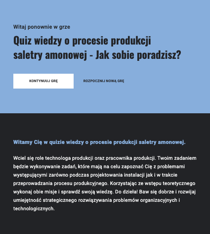 Ilustracja przedstawia ekran informacyjny gry edukacyjnej. 