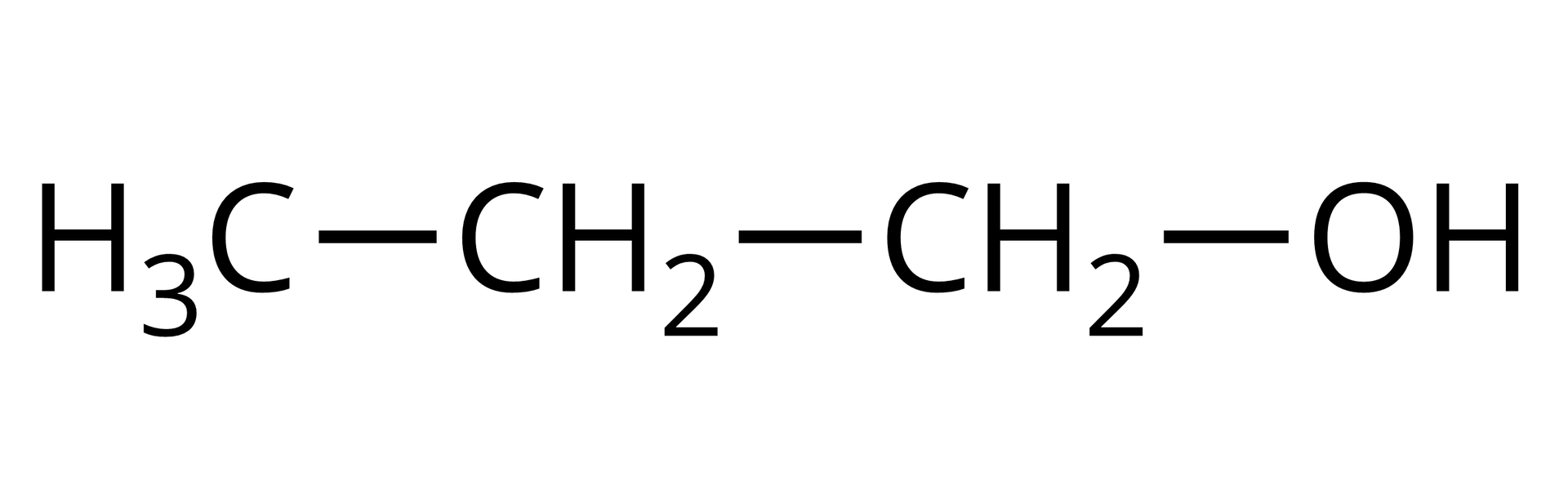 Ilustracja przedstawia wzór półstrukturalny propan‑1-olu: grupa H3C wiązanie pojedyncze grupa CH2 wiązanie pojedyncze grupa CH2 wiązanie pojedyncze grupa OH.