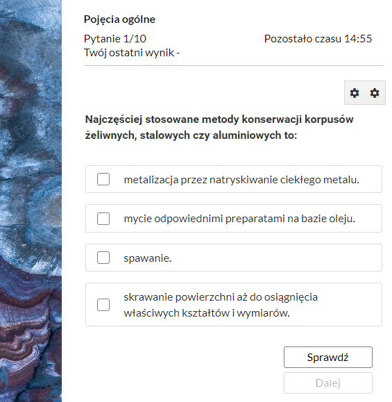 Przykładowy ekran pytania testowego