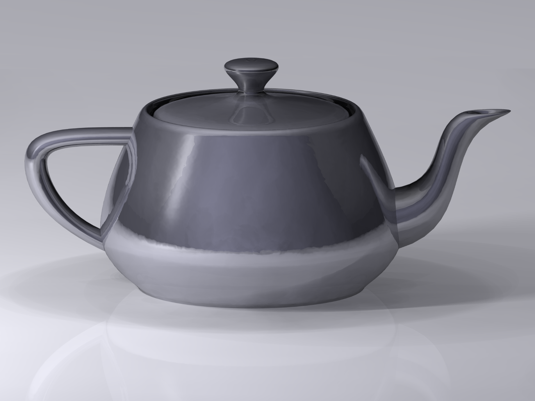 Ilustracja przedstawia szary, połyskujący czajnik o ciemniejszej górze oraz jaśniejszym dole. Jego rączka znajduje się po lewej stronie, a jej niewyraźne odbicie widoczne jest na powierzchni głównej części dzbanka. Szyjka znajduje się po prawej stronie, a pokrywa z niewielkim uchwytem – u góry. Tło stanowi jasna powierzchnia.