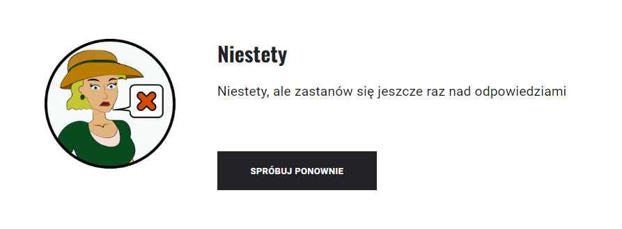 Przykładowy komunikat o błędnej odpowiedzi w grze