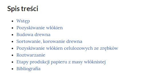 Przykładowy wygląd spisu treści