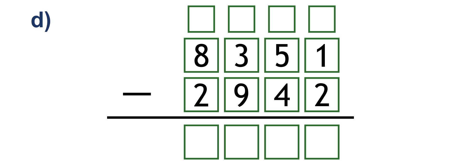 Wykonaj odejmowanie sposobem pisemnym.