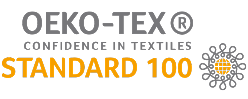 Grafika przedstawia znak towarowy OEKO‑TEX. Na znaku tekst: OEKO‑TEX confidence in textiles, standard 100 oraz logo.