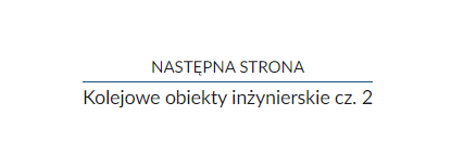 Przykładowy przycisk przejścia do następnej strony z wycieczkami. Pod napisem "Następna strona" znajduje się nazwa kolejnego rozdziału, a między linijkami tekstu jest pozioma linia.