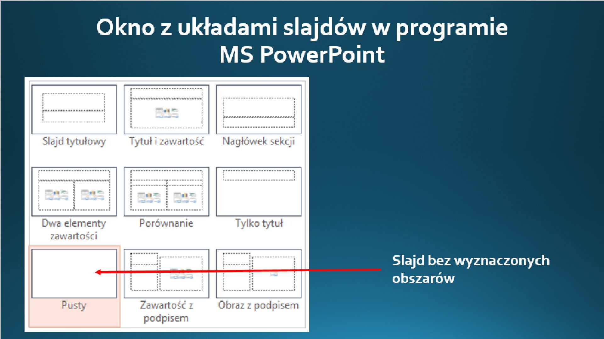 Zrzut okna z układami slajdów w programie MS PowerPoint