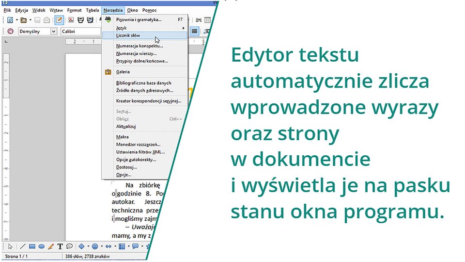 Animacja: Licznik słów w programie LibreOffice Writer