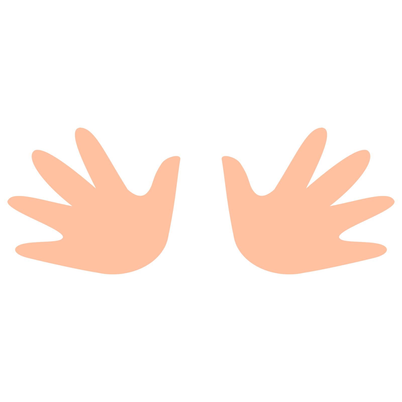 Ilustracja przedstawia rysunkowe dłonie, lewą i prawą, z rozpostartymi palcami.