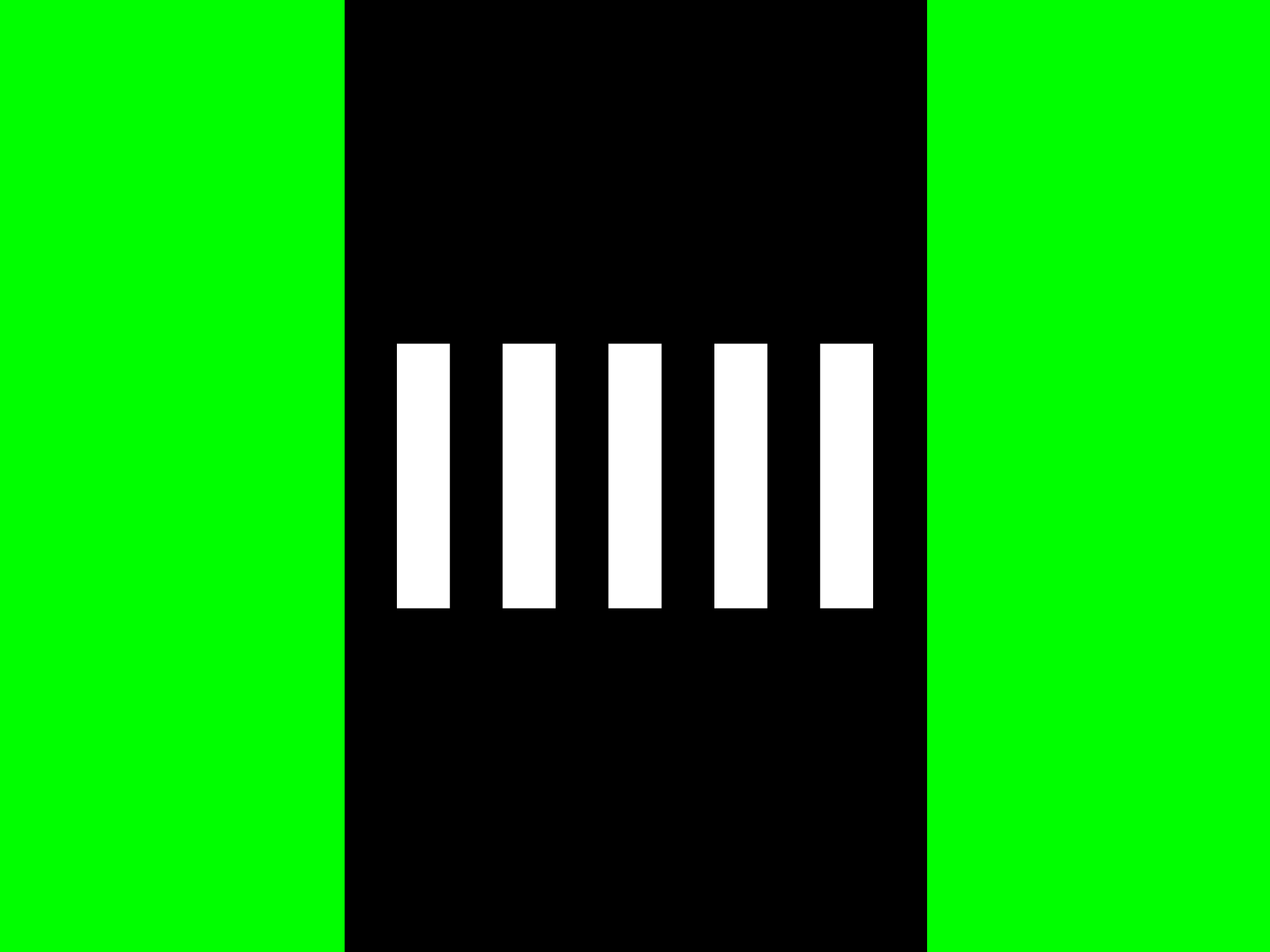 Ilustracja składa się z zielonego tła przedstawiającego pobocze i czarnego prostokąta rozpiętego na całą wysokość umieszczonego na środku sceny będącego reprezentacją jezdni. Wewnątrz wspomnianego prostokąta uwydatniono 5 białych podłużnych pasków. Są one wycentrowane i służą za przejście dla pieszych.