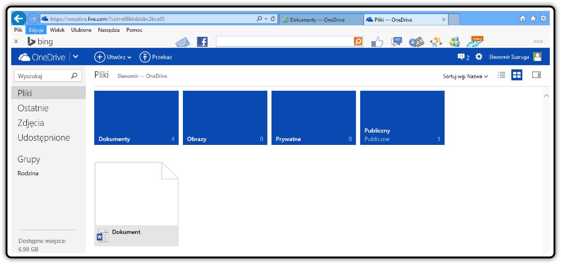 Zrzut okna: Pliki w usłudze OneDrive