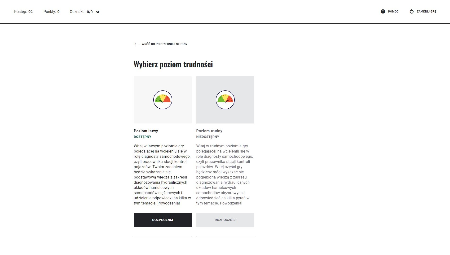 Ekran poziomu trudności