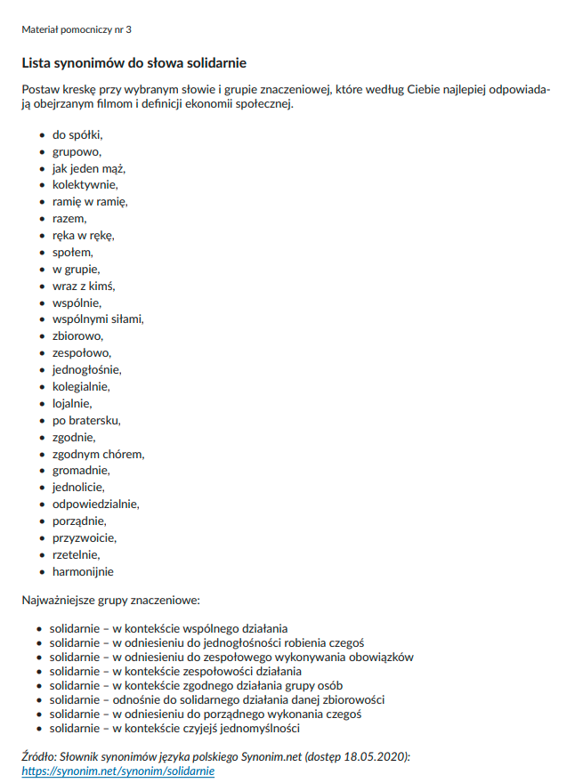 Kliknij, aby powiększyć Ilustracja zawiera listę synonimów do słowa solidarnie