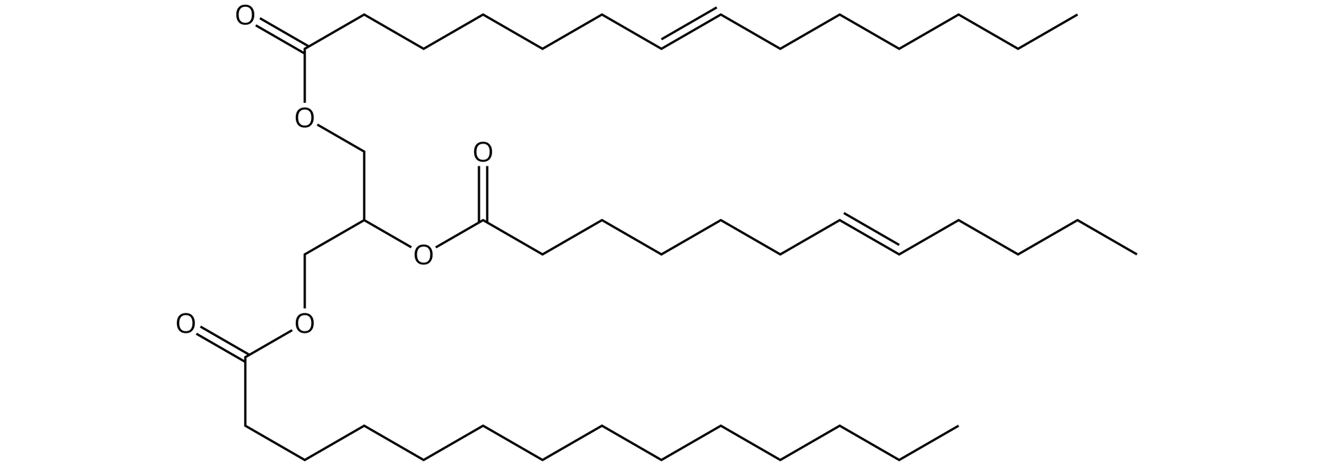 Na ilustracji jest wzór zbudowany z trzech długich łańcuchów w kształcie zygzaka. Z lewej strony łączą się te łańcuchy z pionowym łańcuchem zbudowanym między innymi z czterech atomów tlenu. W sumie we wzorze jest 6 atomów tlenu.
