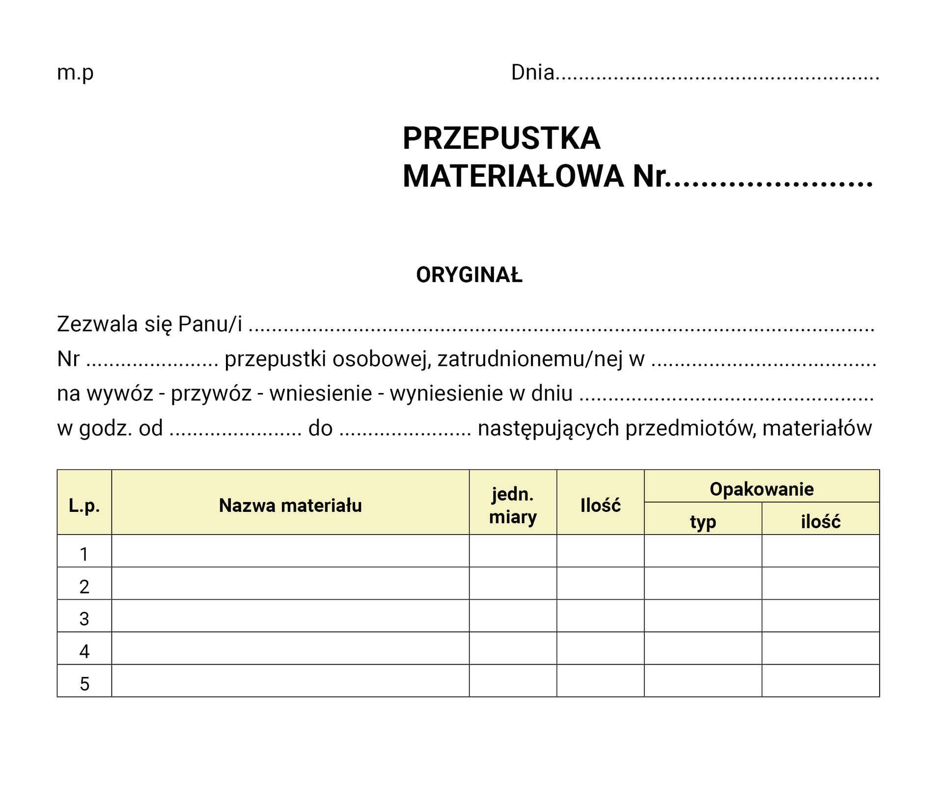 Przepustka materiałowa