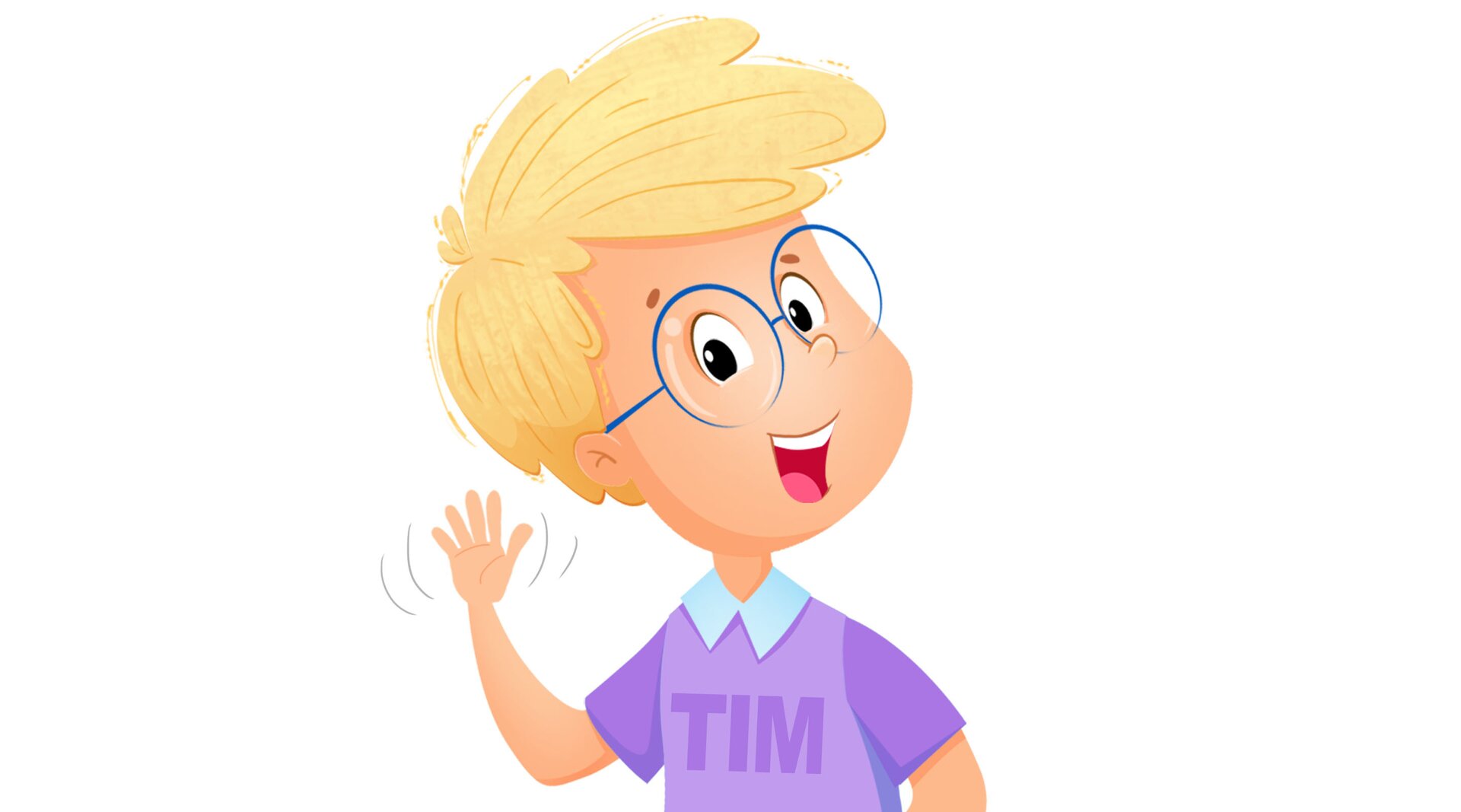 Na ilustracji znajduje się chłopiec.Macha ręką na powitanie.