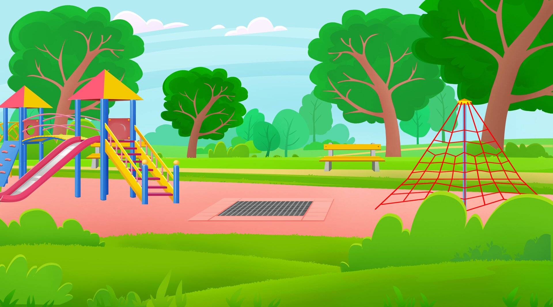 Na ilustracji znajduje się park z placem zabaw.