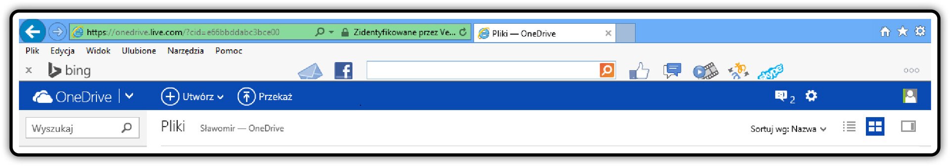 Zrzut fragmentu okna OneDrive