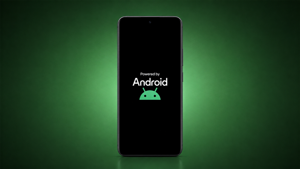 Na zdjęciu znajduje się ekran powitalny dla systemu operacyjnego Android.W centralnej części kolorowej grafiki znajduje się napis: ikona systemu.