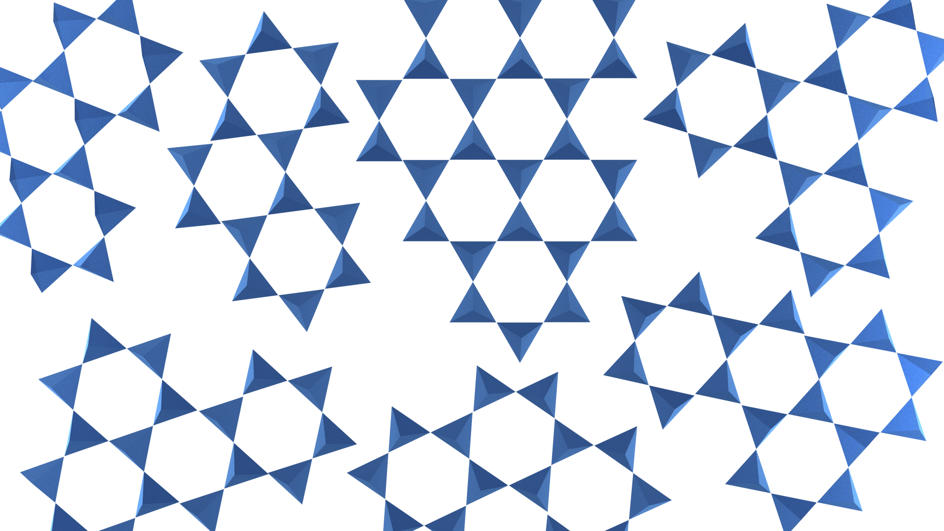 Ilustracja przedstawia schemat budowy szkła według Lebiediewa i Randalla. Tetraedryczne komórki elementarne skierowane jednym z wierzchołków przed monitor, zaś ich podstawy w kształcie trójkątów znajdują się w płaszczyźnie monitora. Kąty trójkątów stykają się ze sobą, tworząc sześciokątne otwory lub struktury przypominające miejscami Gwiazdy Dawida.