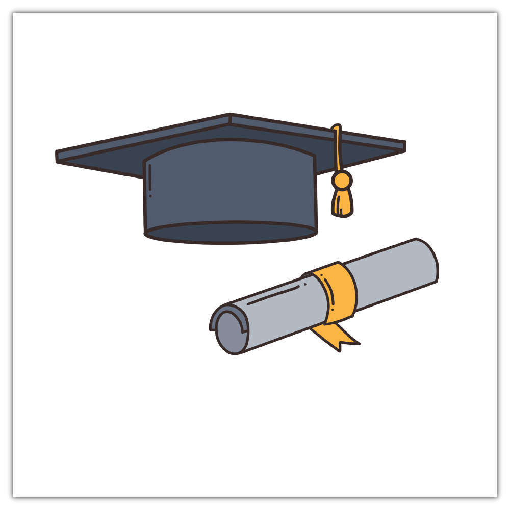 Na ilustracji widoczna czapka akademicka i zwój papieru.