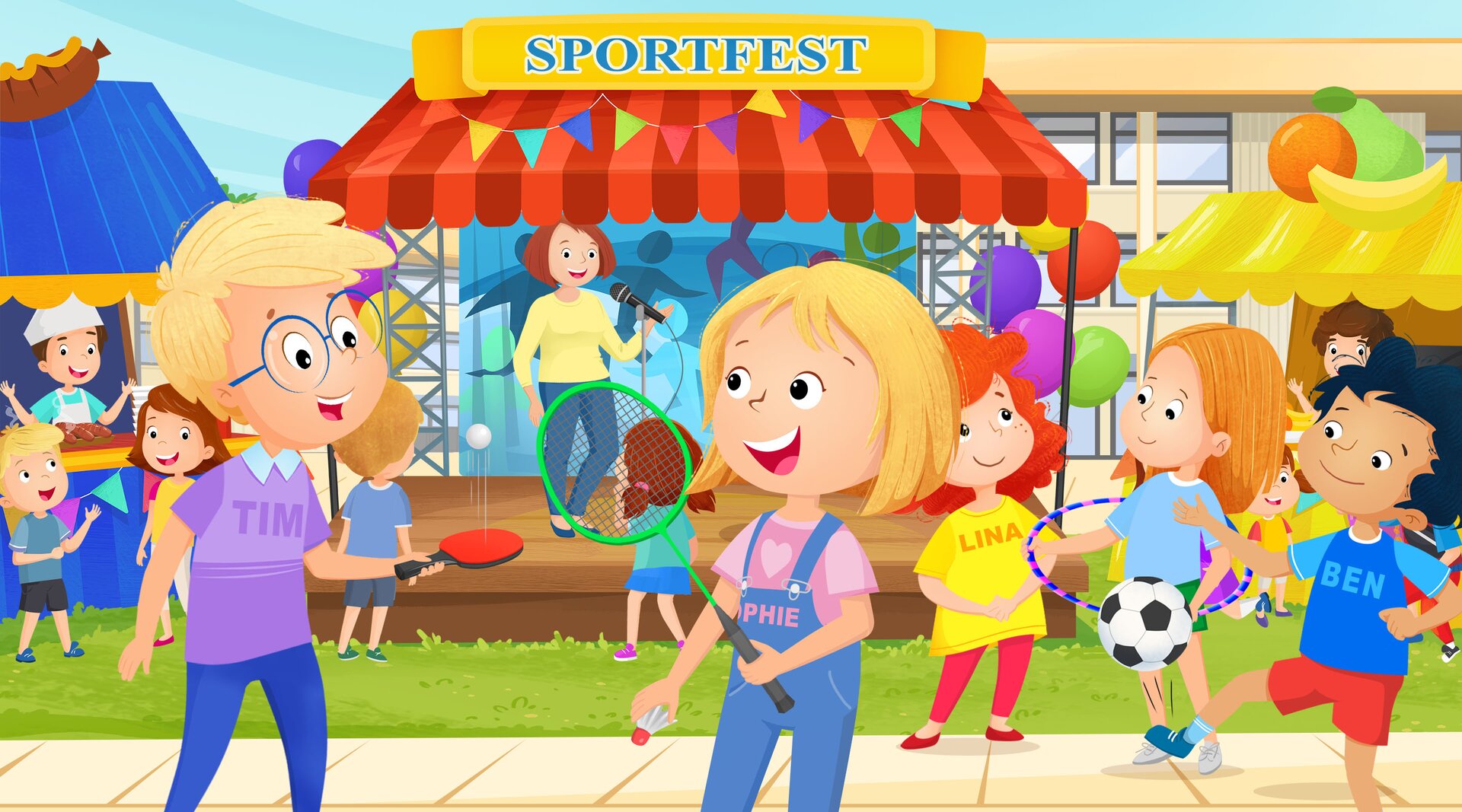 Na ilustracji znajduje się festyn sportowy.