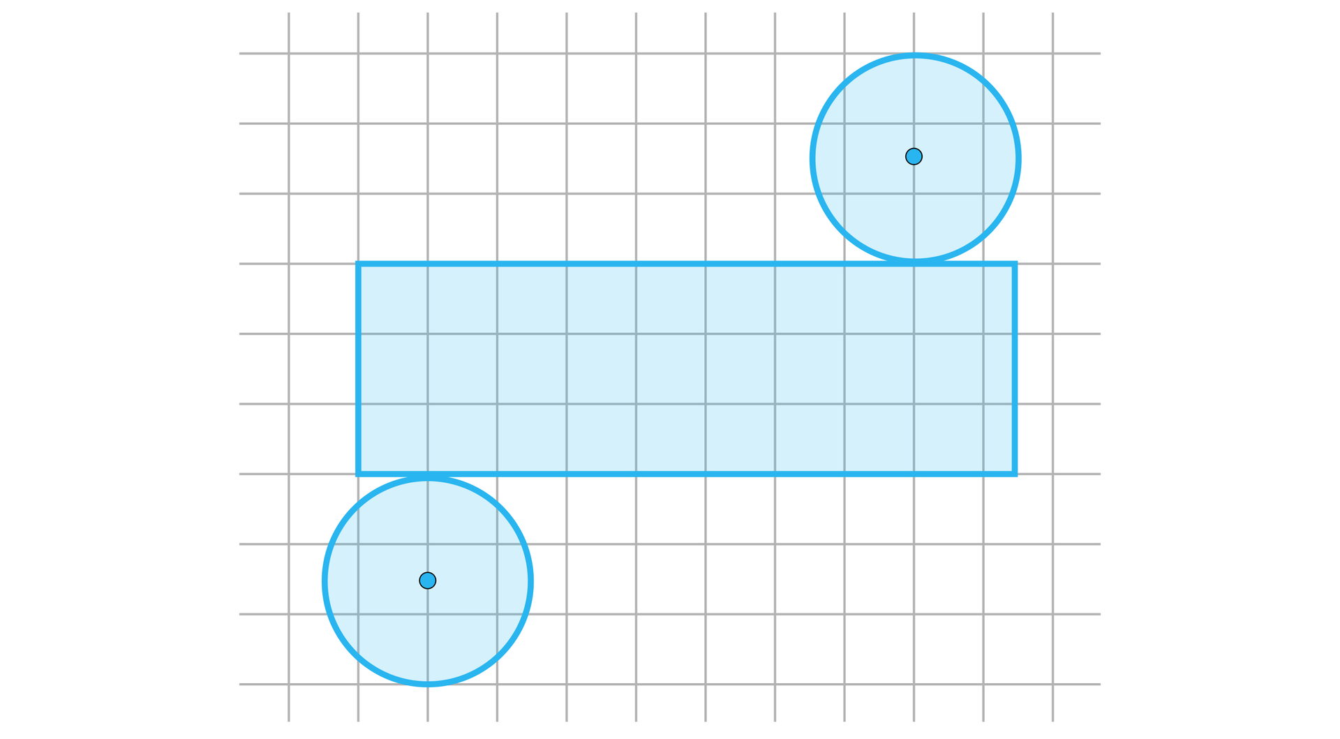 Ilustracja przedstawia siatkę walca składającą się z prostokąta oraz dwóch kół stycznych do dwóch dłuższych przeciwległych boków prostokąta.