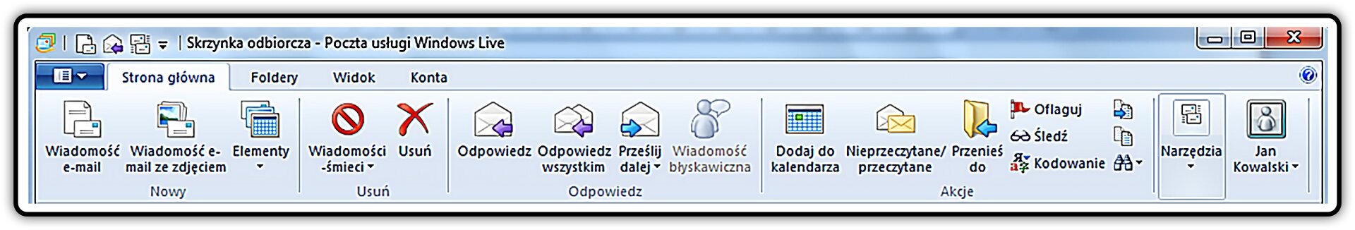 Zrzut fragmentu okna: Skrzynka odbiorcza- Poczta usługi Windows Live