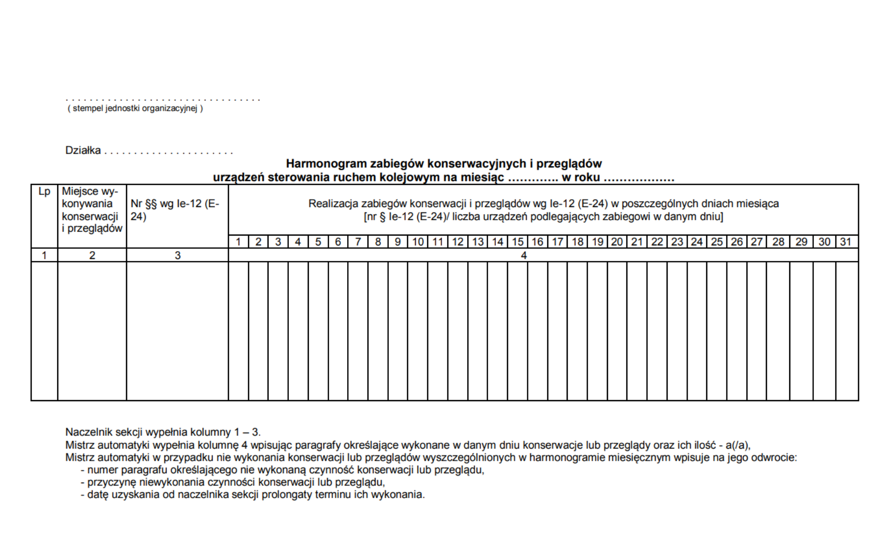 Harmonogram zabiegów konserwacyjnych i przeglądów urządzeń SRK