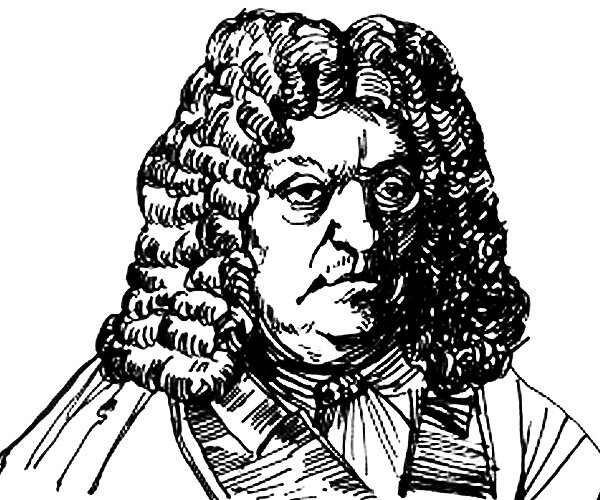 Czarno‑biały portret Wacława Potockiego do wysokości ramion. Ma długie, kręcone włosy opadające na ramiona. Jest ubrany w koszulę z zawiązanym krawatem żabotem oraz garnitur. Postać spogląda w stronę widza. Tło  jest białe. 