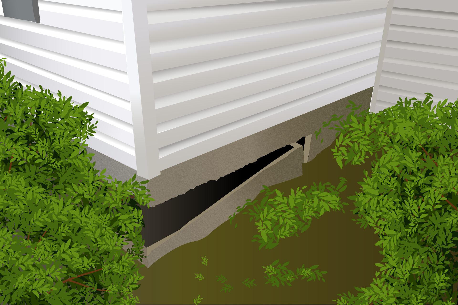 Grafika przedstawia uszkodzenia izolacji termicznej fundamentów. Widoczny jest pęknięty fundament.