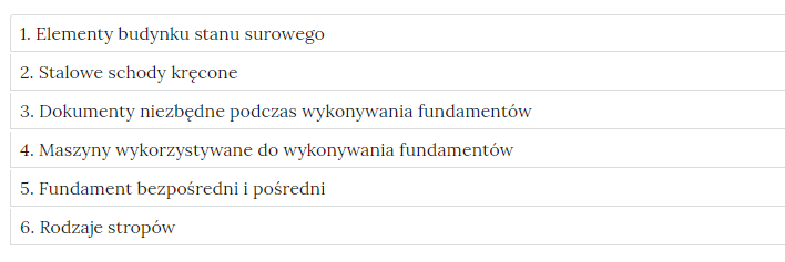 Przykładowy wygląd zakładek zawierających interaktywne materiały sprawdzające. Widoczne są zakładki z tytułami zadań.