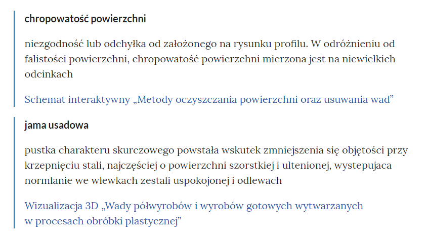 Przykładowe pojęcia w słowniku
